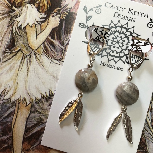 Feathered Laguna Agate Earrings - Picture 8 of 8